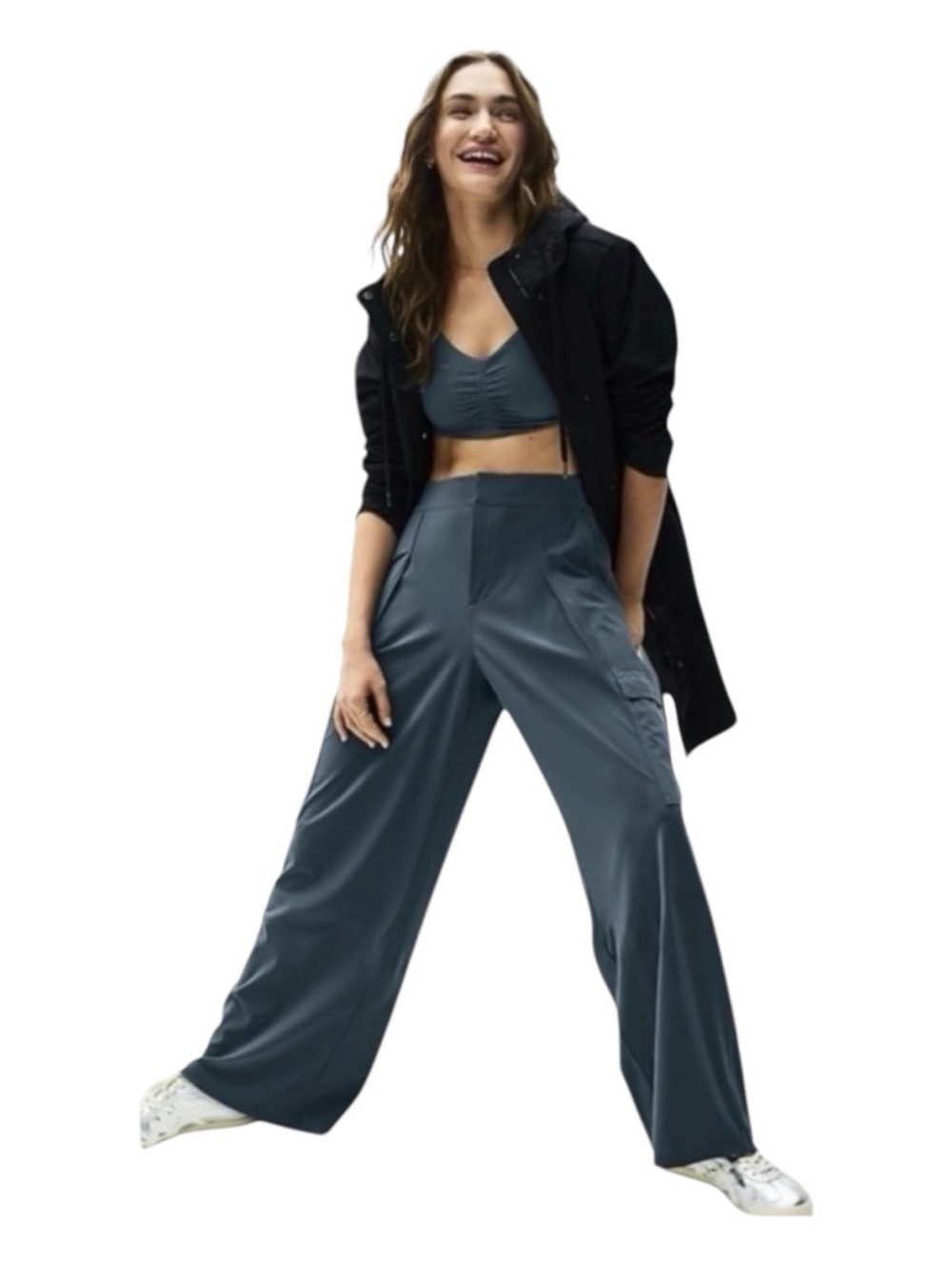 Athleta 0 Pinnacle High Rise Cargo Trouser Eden Blue Size 2 Wide Leg